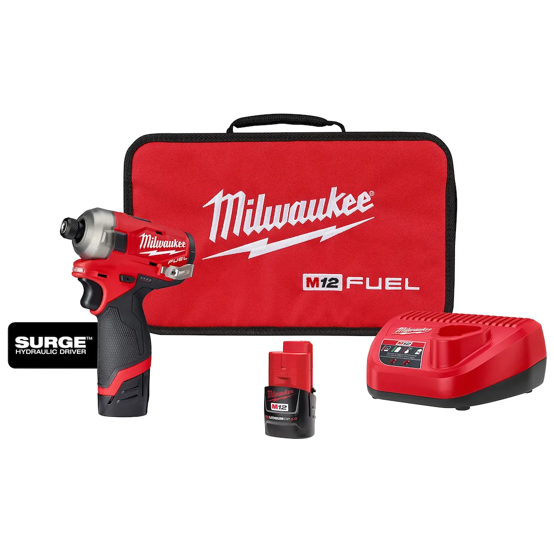 Milwaukee M12 FUEL SURGE hydraulic driver kit with battery charger and bag